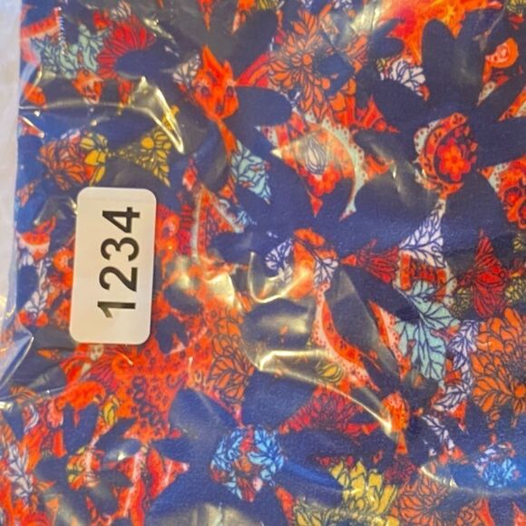 1234LuLaRoe Leggings Size OS Blue Orange Japanese Flower Print New - Picture 4 of 5